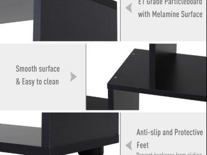 178cm Tall Black Shelf Bookcase