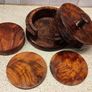 Vintage Hand Turned Burr Wood Coaster Set Solid Timber 7 Piece Mint Condition Image 3