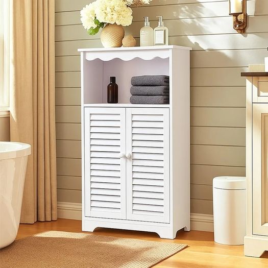 Freestanding Bathroom Storage Cabinet, Waterproof PVC Floor Cabinet with Drawer & Door, Organiser for Bathroom, Kitchen, Living Room, Office 75cm (H) x 34cm (W) x 24cm (D)