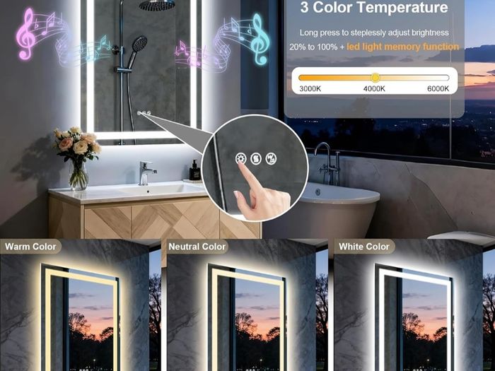 LED Bathroom Mirror 60x80cm Bluetooth Antifog Dual LED Light Memory Function