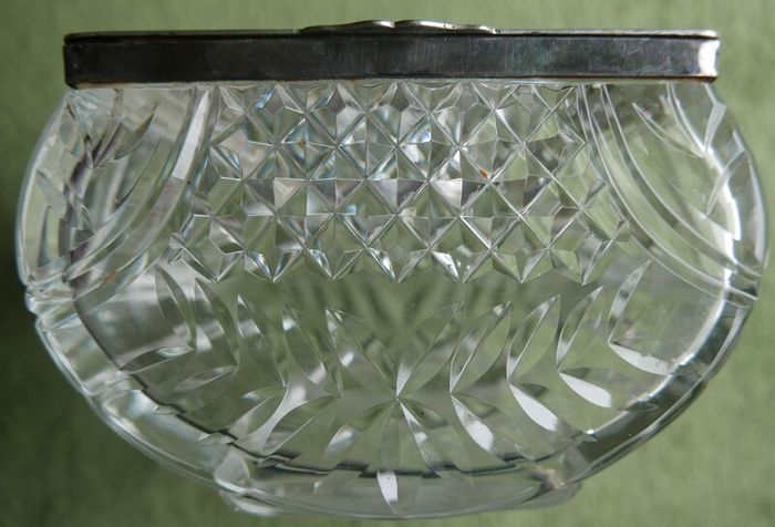 Antique Crystal Cut Glass  Trifle Serving Bowl With Silver Plated Rim and Cover