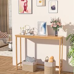 Slim Entryway Table, Narrow Sofa Table, 100cm Bamboo Hallway Table for Entryway, Living Room, Bedroom, Foyer, Natural