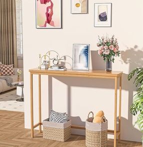 Slim Entryway Table, Narrow Sofa Table, 100cm Bamboo Hallway Table for Entryway, Living Room, Bedroom, Foyer, Natural