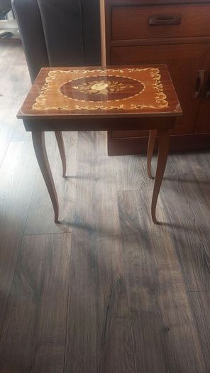 Vintage Mid Century Side Table with a Handmade Marquetry Panel Top Featuring a Floral Motif, Unknown Maker, Presume Italian-Made, Condition Issues, Needs Restoring
