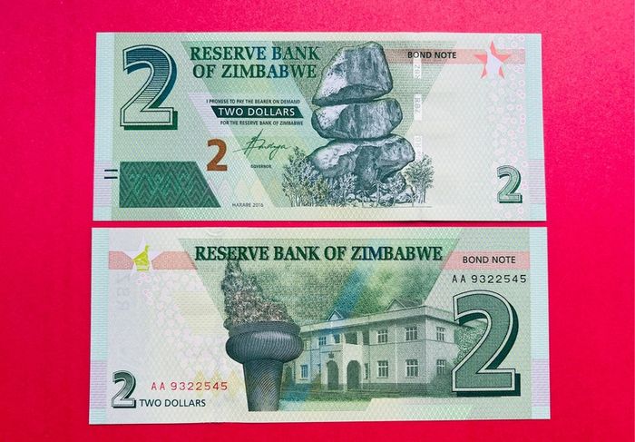 Zimbabwe 2 Dollars 2016  Verified Under Uv Light.  ( Uncirculated )