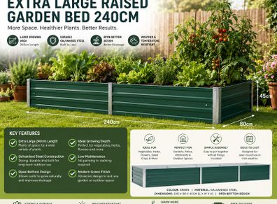 Large Raised Garden Bed 240cm Galvanised Steel Planter Box