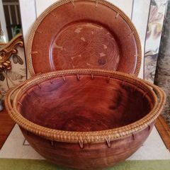 Large African Art Pottery Platter & Hand Turned Bowl