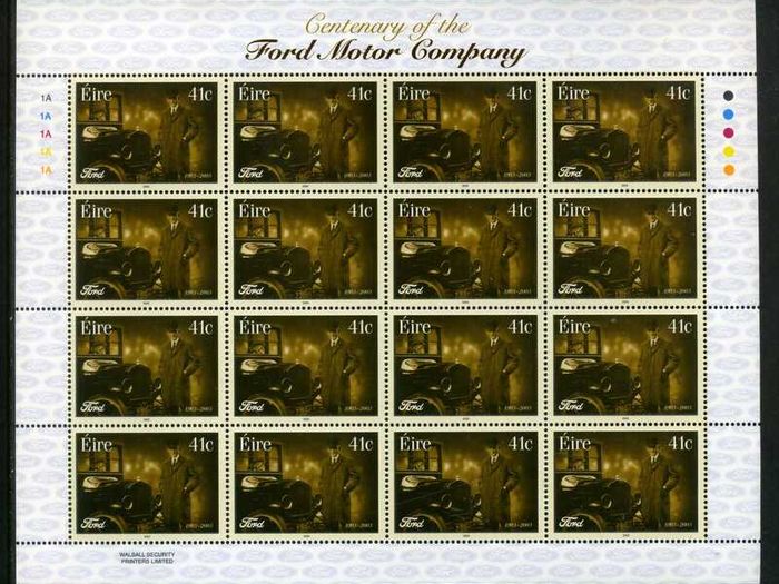 2003 Ireland Centenary of Ford Motor Company Commemorative Stamp Sheetlet 1A1A1A1A1A Mint Never Hinged (MNH)