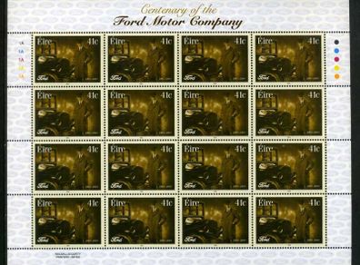 2003 Ireland Centenary of Ford Motor Company Commemorative Stamp Sheetlet 1A1A1A1A1A Mint Never Hinged (MNH)
