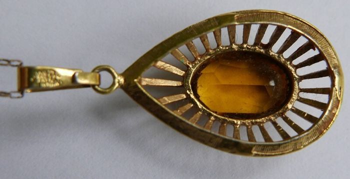 Vintage Citrine Paste Gold Plate Pendant Chain Necklace length 22"