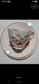 Vintage Pastel Pink Fine Bone China Blue Star Teacup Trio Set