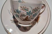 Vintage Pastel Pink Fine Bone China Blue Star Teacup Trio Set