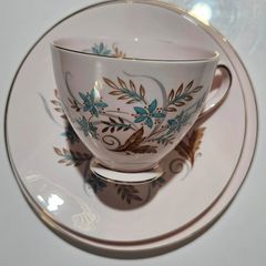 Vintage Pastel Pink Fine Bone China Blue Star Teacup Trio Set