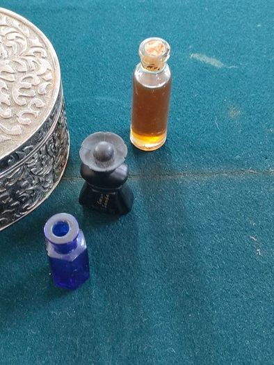 Vintage chased jewellery box and bottles