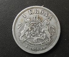 1898 Sweden. Oscar II. Silver 1 Krona