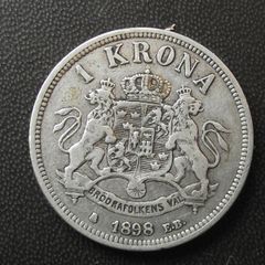 1898 Sweden. Oscar II. Silver 1 Krona
