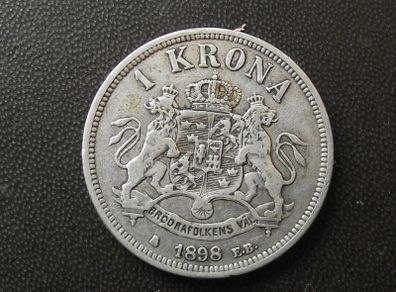 1898 Sweden. Oscar II. Silver 1 Krona