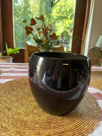 Large Glossy Black Ceramic Planter Plant Pot