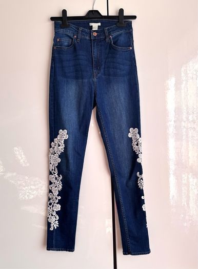 H&M Blue Skinny Jeans wish White Floral Lace - Size EUR 36 / UK 8