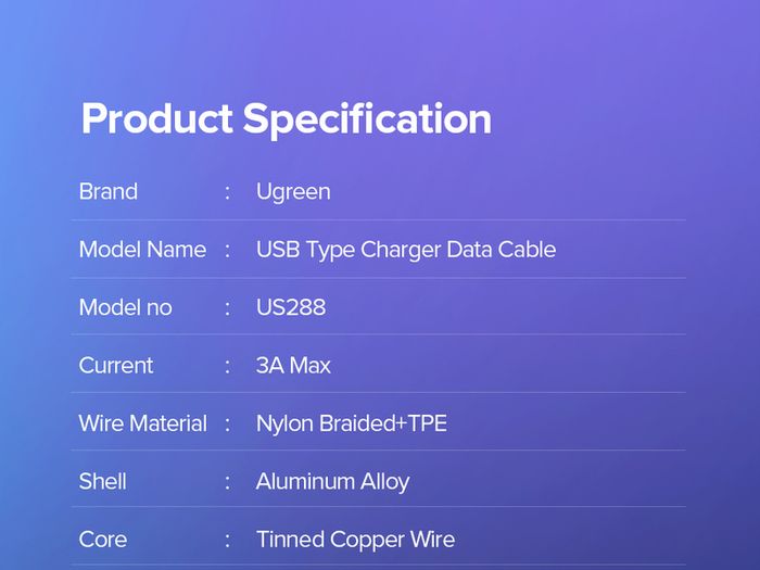 Ugreen 3M USB-C Fast Charging QC 3.0/2.0 & Data Sync Nylon Braided Cable (Brand New/Warranty)
