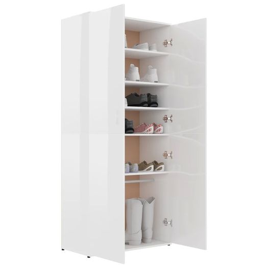 Shoe Cabinet High Gloss White 80x39x178 cm Chipboard