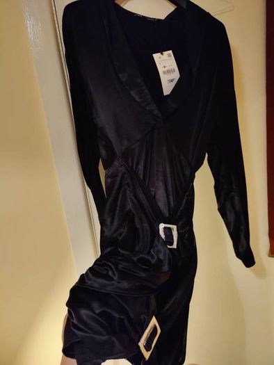 Black Satin Dress with Rhinestone detail