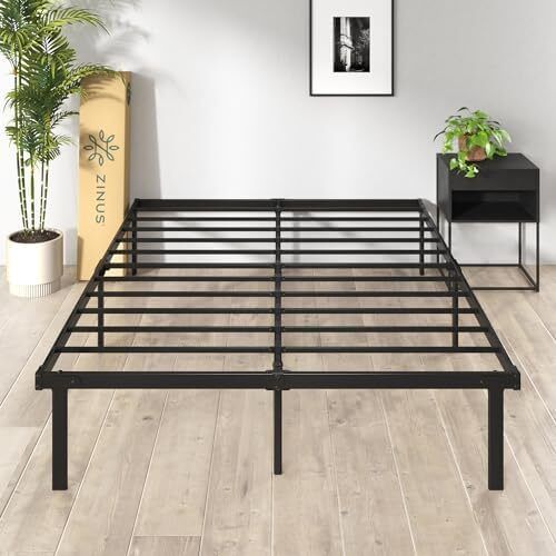 Double Bed frame - Bed 135x190 cm - 36cm Height - Metal bed frame with Underbed storage and steel slat support - Black
