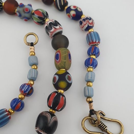 Antique Venetian Style MulitColor Mix Glass & Old Face Glass Pendant Necklace