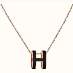 Hermes Pop H Pendant & Chain - Black with Rose Gold