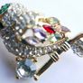 Vintage Tiny Colorful Bird Brooch, Small Gold Bird Pin, Little Crystal Rhinestone Brooch Image 3