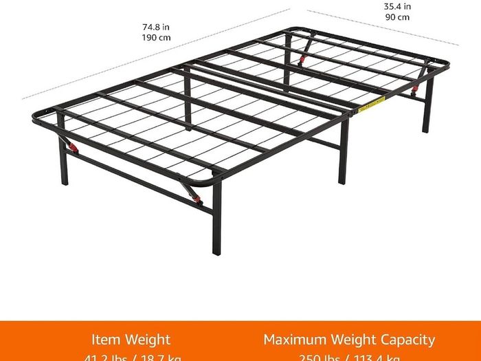 Single Foldable Platform Bed Frame with Steel Slats, Tool-Free Assembly, Under-Bed Storage, 90 x 190 X 35.5 cm, Black