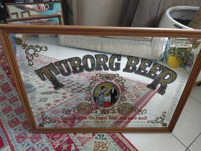 Vintage mirror Tuborg Beer advertising wood framed 75 x 54cm