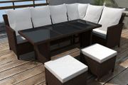 _Poly Rattan Garden Furniture 8 Seater Lounge Set Brown Dining Set