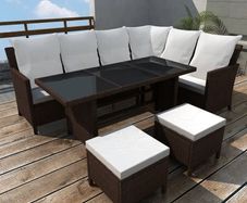_Poly Rattan Garden Furniture 8 Seater Lounge Set Brown Dining Set