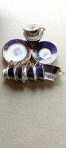 6 vintage pottery plates, saucers, 5 cups, 1 sugar bowl & jug