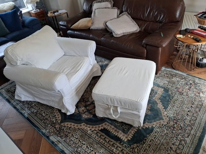 White ikea armchair & footrest