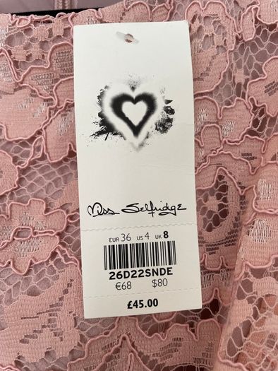 NEW WITH TAGS Pink lace miss selfridge dress size 8