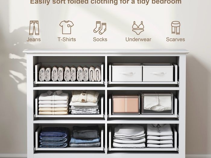 Fluted Dresser, 6 Drawer Chest of Drawers for Bedroom, Living Room, Hallway, Closet, White