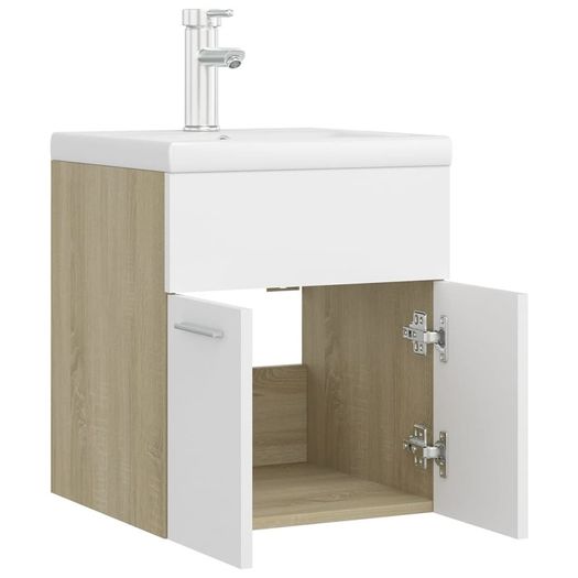 Sink Cabinet with Built-in Basin White and Sonoma Oak Chipboard