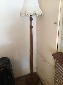 Vintage tall wooden floor lamp with shade