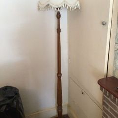 Vintage tall wooden floor lamp with shade