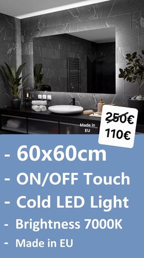 LED Bathroom Mirror 60x60cm Backlit Makeup Cosmetic