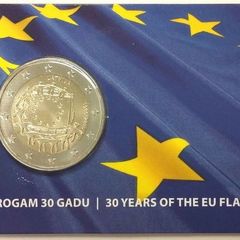 Latvia 2 Euro Commemorative Coin 2015 - 30 Years of the EU Flag. Coincard. BU