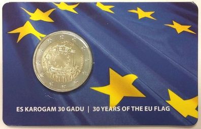 Latvia 2 Euro Commemorative Coin 2015 - 30 Years of the EU Flag. Coincard. BU