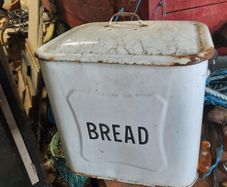 vintage enamel bread bin