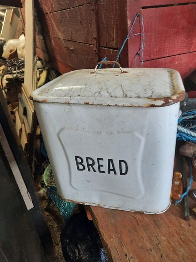 vintage enamel bread bin