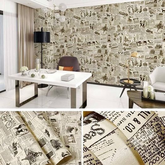 NEW SALE | Decorative Wallpaper Self-Adhesive Wallpaper Retro Style Printed Stick Paper Easy to Apply Peel and Stick Wallpaper (0.45 x 3 m, Newspaper)