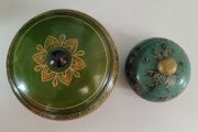 Vintage pair of handpainted lidded trinket bowls