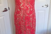 Libra Coral Lace Midi Dress Size 12 Nude Lining Occasion Wedding Guest
