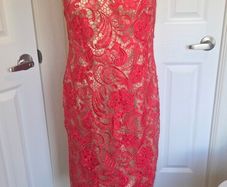 Libra Coral Lace Midi Dress Size 12 Nude Lining Occasion Wedding Guest